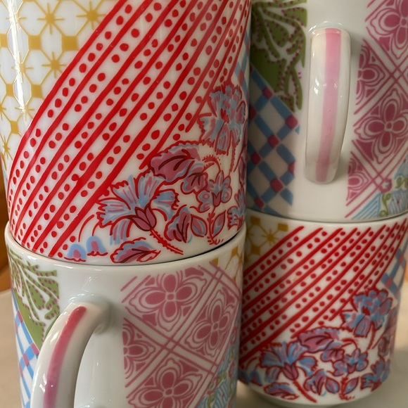 Vintage Set-of-4 Patchwork Quilt Design 8-ounce stackable porcelain mugs, Japan - Picture 14 of 14